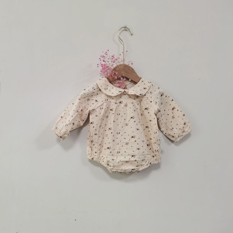 Maglietta a Body Neonata/ Bimba  Manica Lunga con Colletto e Stampa Floreale