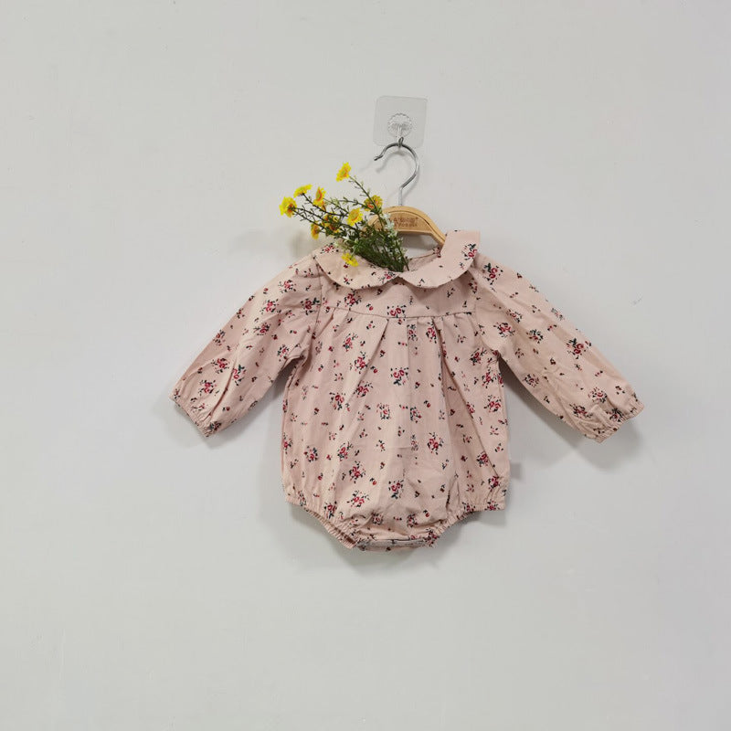 Maglietta a Body Neonata/ Bimba  Manica Lunga con Colletto e Stampa Floreale