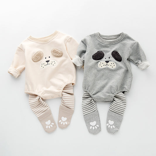Body Tutina Neonato in Cotone con Calzine – Cagnolino Morbido 3D