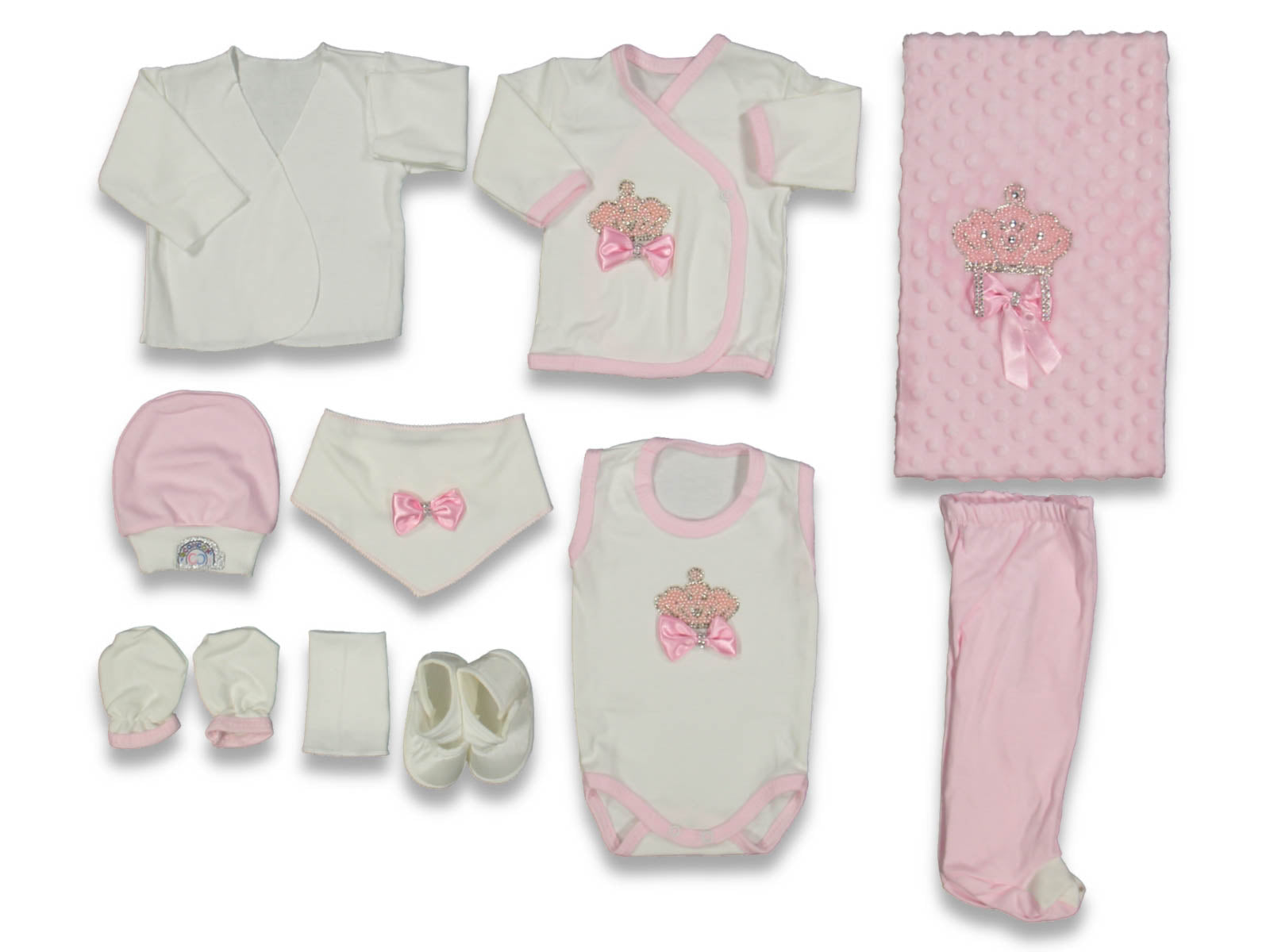 Set corredino  10 Pezzi in Cotone – con Ricamo Reale Corona