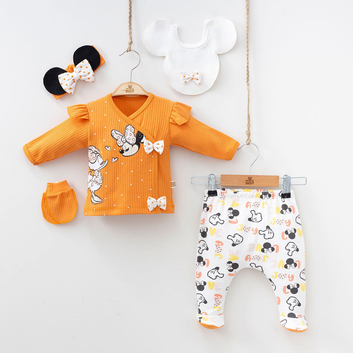 Set Neonata/ Bimba Caldo Cotone 5 Pezzi Minnie Arancione
