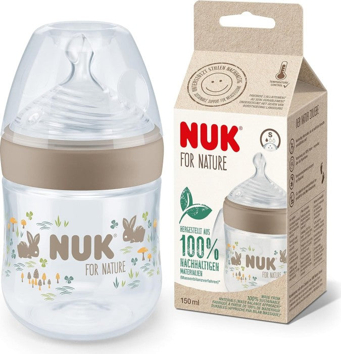 Biberon Nuk 150ml beige con indicatore di temperatura
