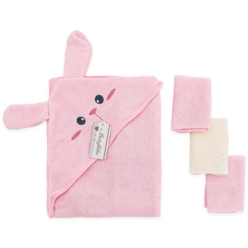 Accappatoio triangolo  i batuffolini + 3 lavette ROSA