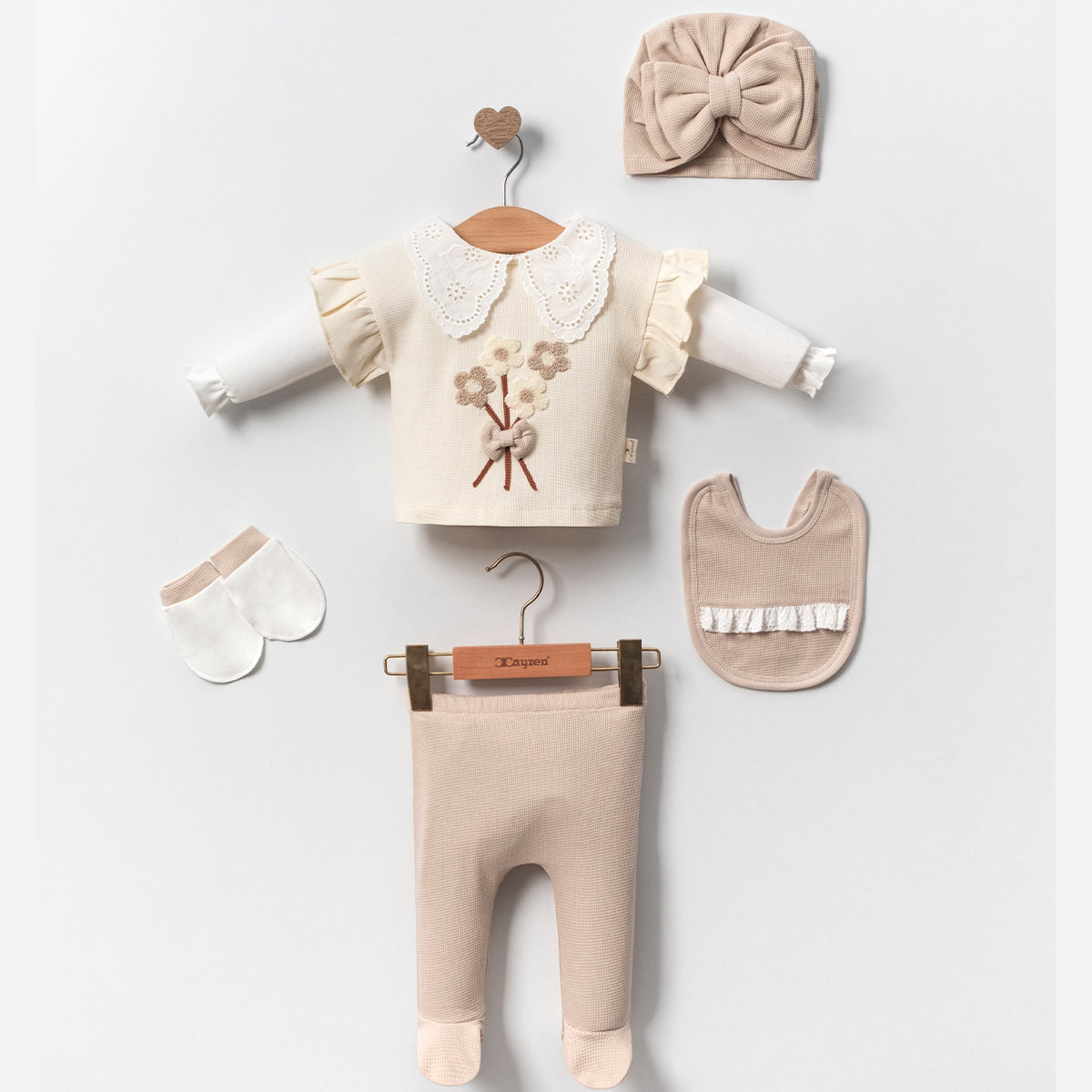 Set Caldo Cotone Neonata/ Bimba Vintage 5 pezzi Beige
