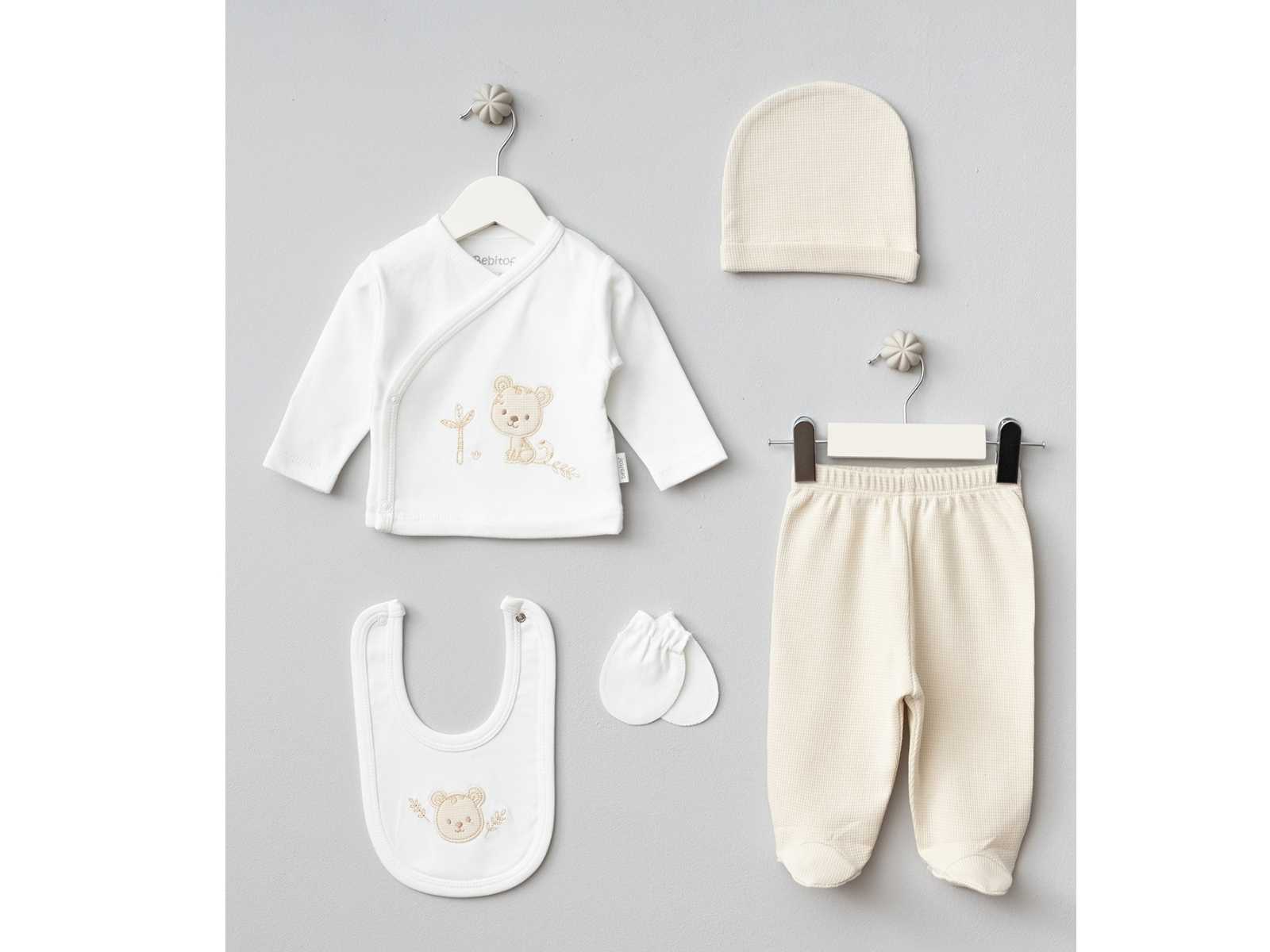 Set Nascita Neutro 5 Pezzi in Cotone Orsetto Bimbo/ Bimba