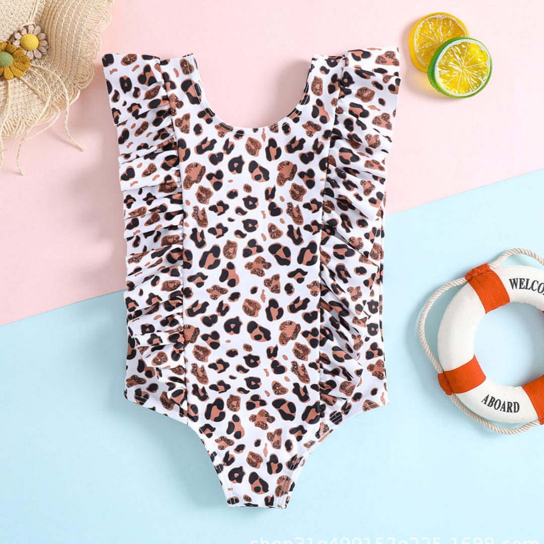 Costume da Bagno Bambina con Volant e Stampa Leopardata