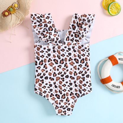 Costume da Bagno Bambina con Volant e Stampa Leopardata