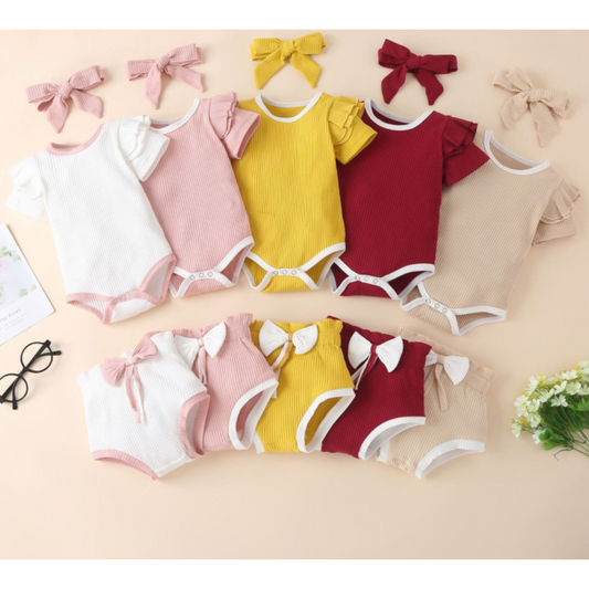 Set Body a Maniche Corte per Bambine con Fasce Coordinate - Colori Vivaci