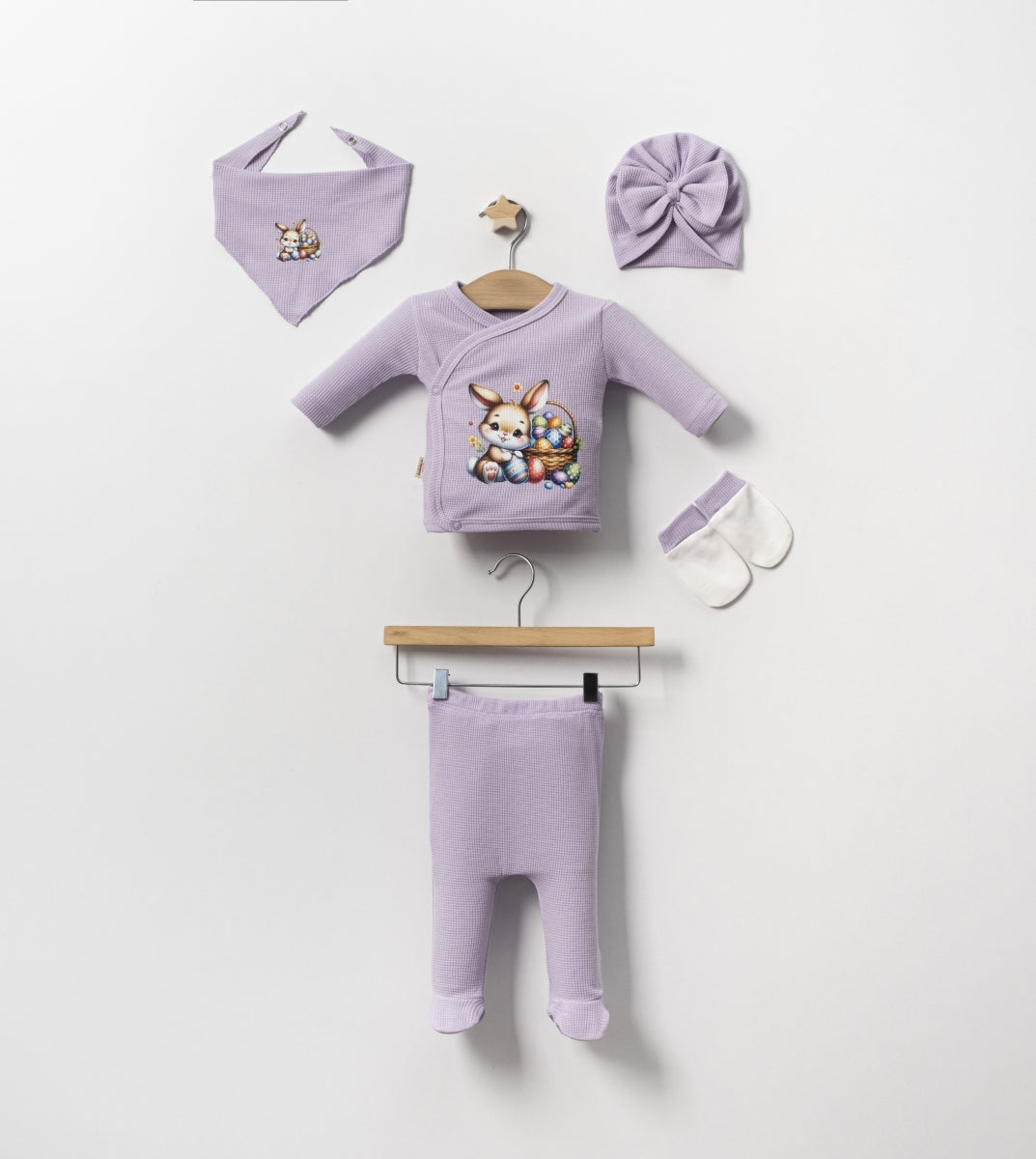 Set  Neonataa/ Bimba 5 Pezzi  Speciale Pasqua con Coniglietto lilla