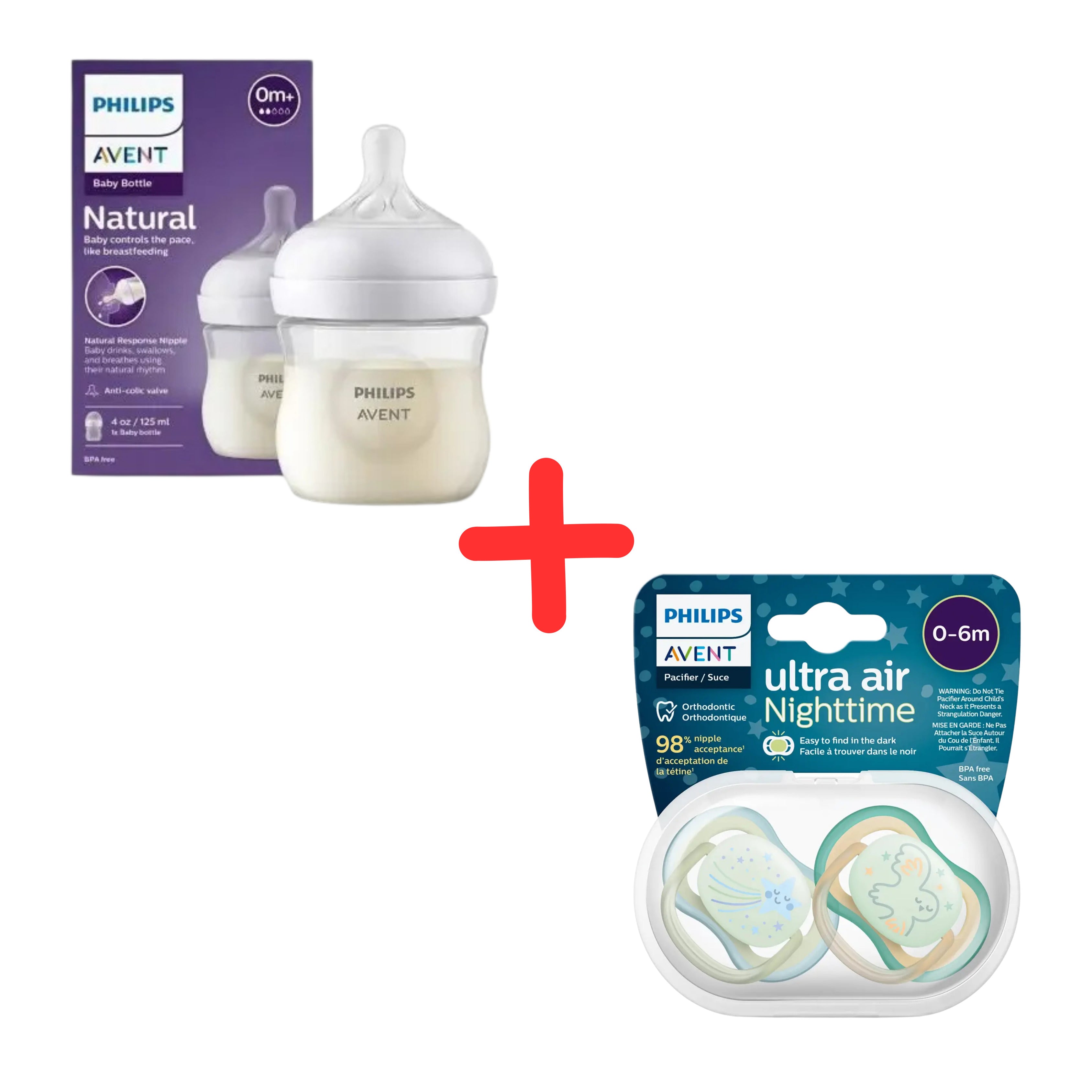 Set biberon 125ml + ciucci philips avent 0-6m+