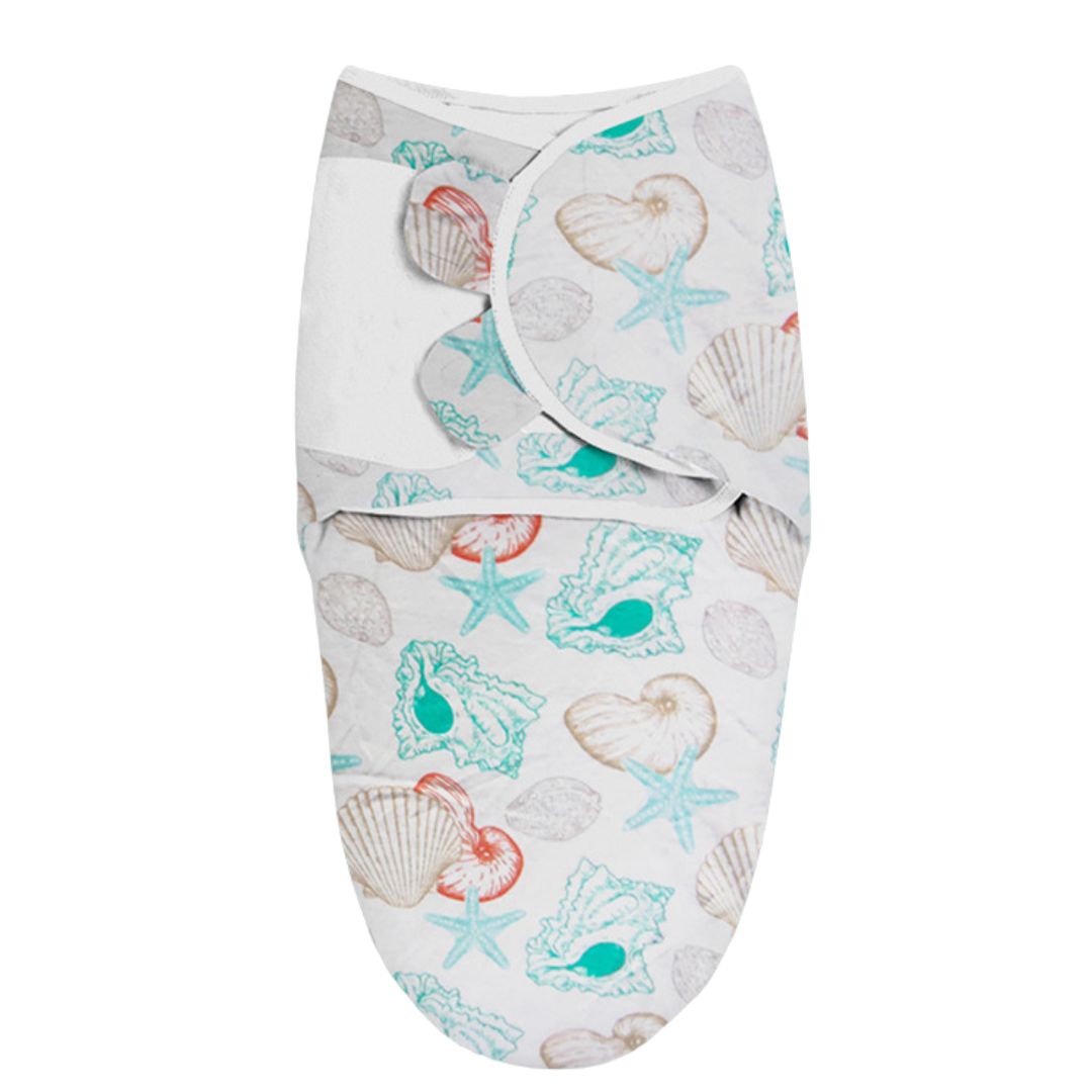 Sacco Nanna Estivo Swaddle Neonato – Fantasia Conchiglie e Stelle Marine | Abbraccio Estivo e Naturale