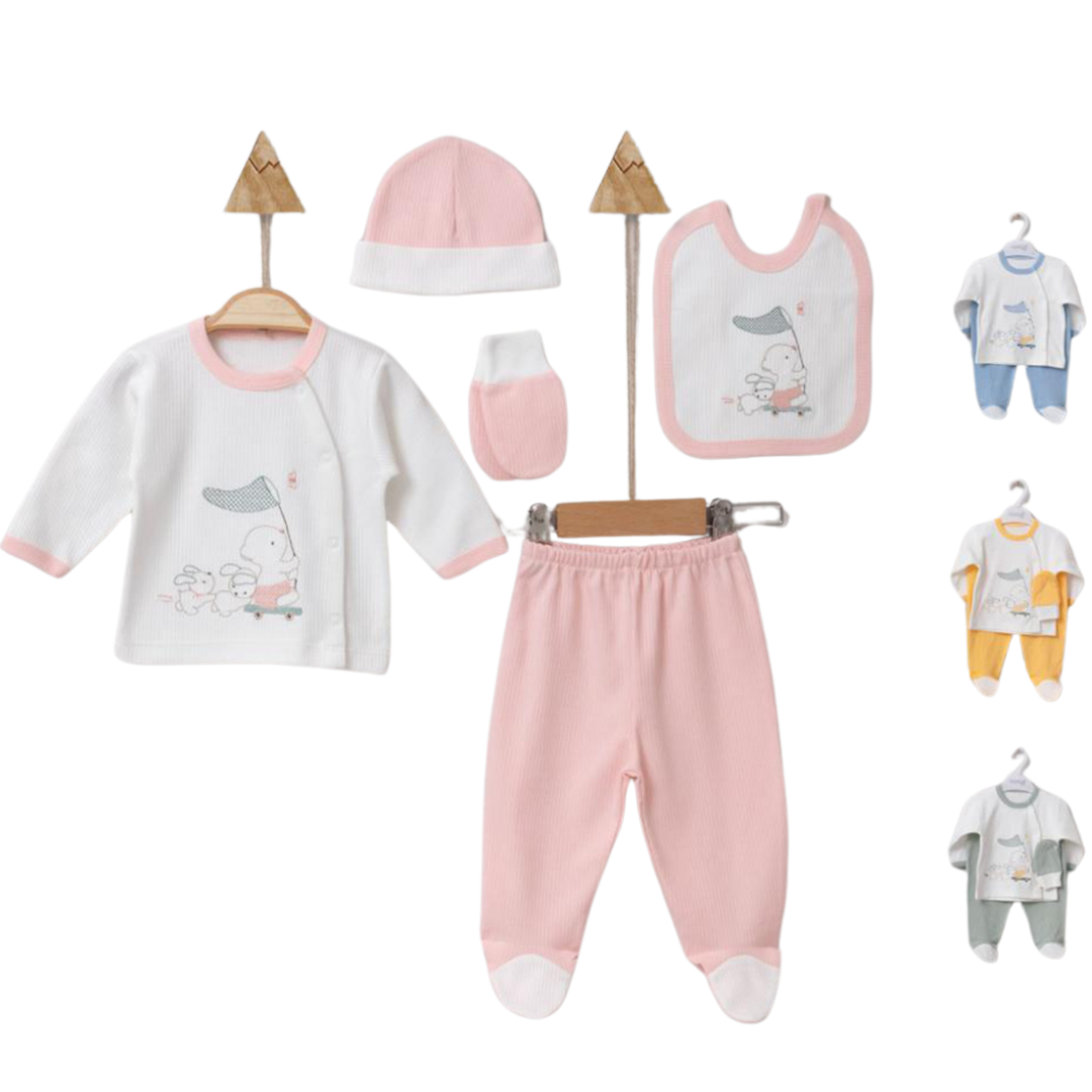 Set Nascita Neonata/ Bimba Cotone 5 Pezzi – Coniglietti