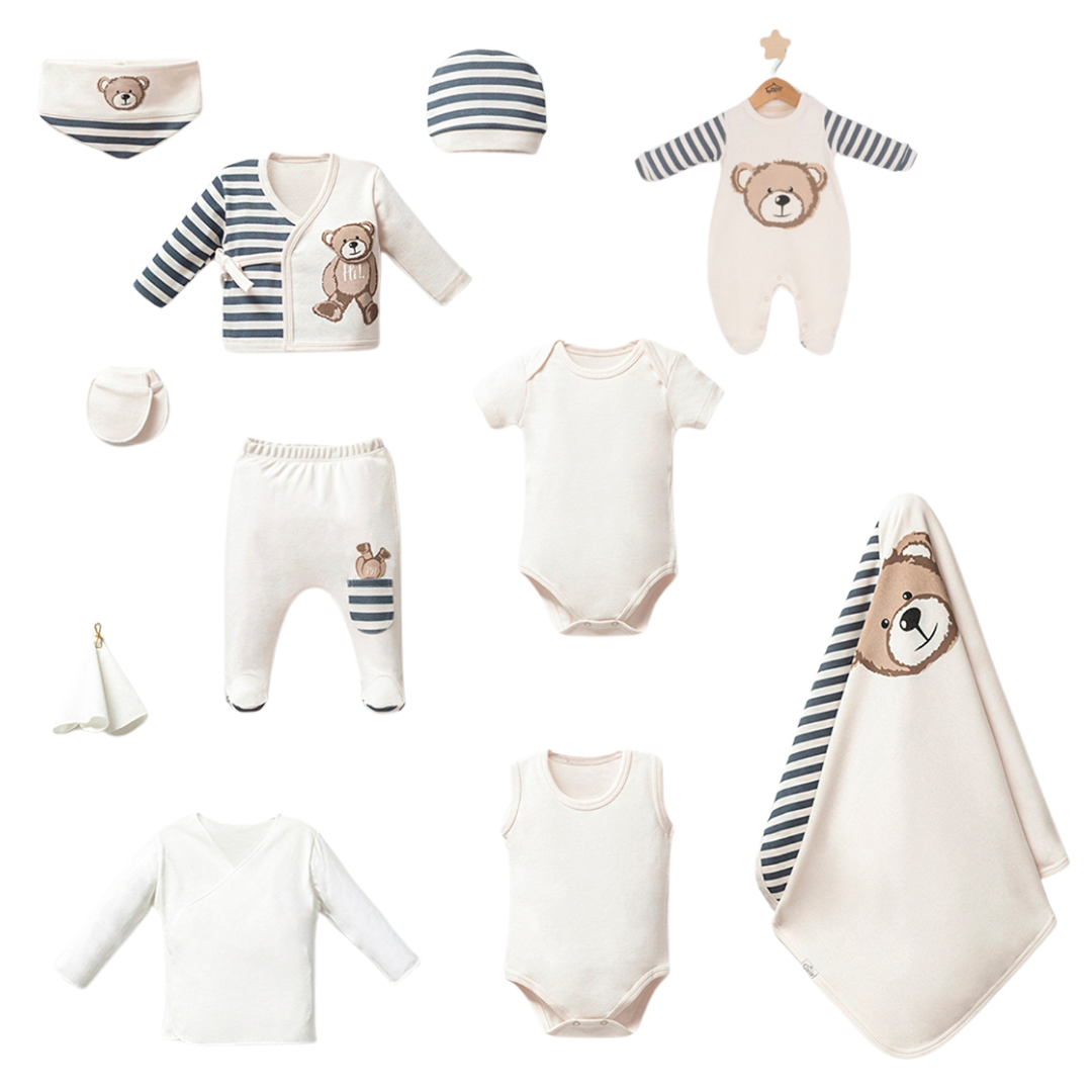 Juego de canastilla de algodón cálido para bebé de 0 a 3 meses, 11 piezas