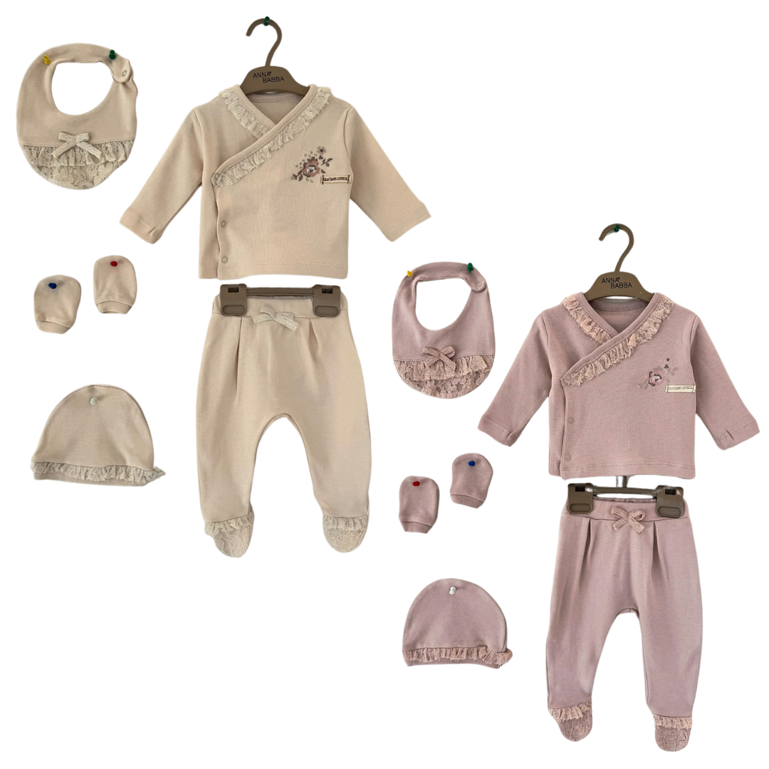 Set Neonata/ Bimba Elegante 5 Pezzi caldo cotone con Ricamo Floreale