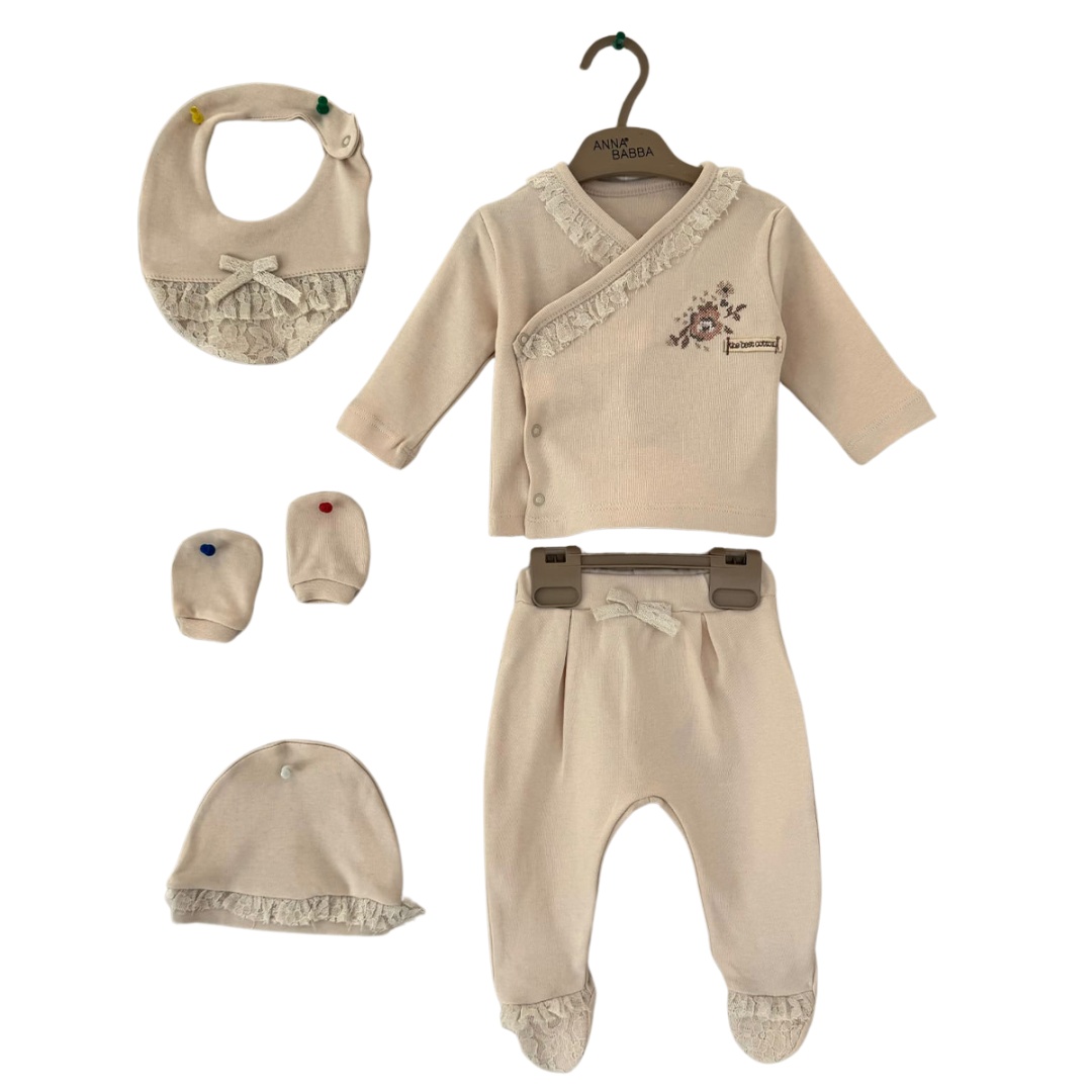 Set Neonata/ Bimba Elegante 5 Pezzi caldo cotone con Ricamo Floreale