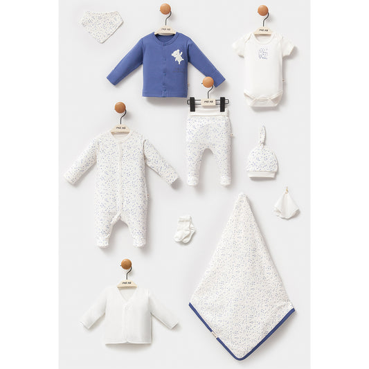 Corredino Neonato 10 Pezzi Bianco e Blu  Stampa Stelline e Cotone Morbido