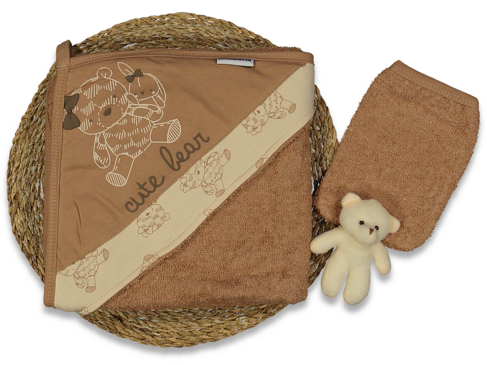 Set accappatoio con Cappuccio "Cute Bear" in Spugna marrone