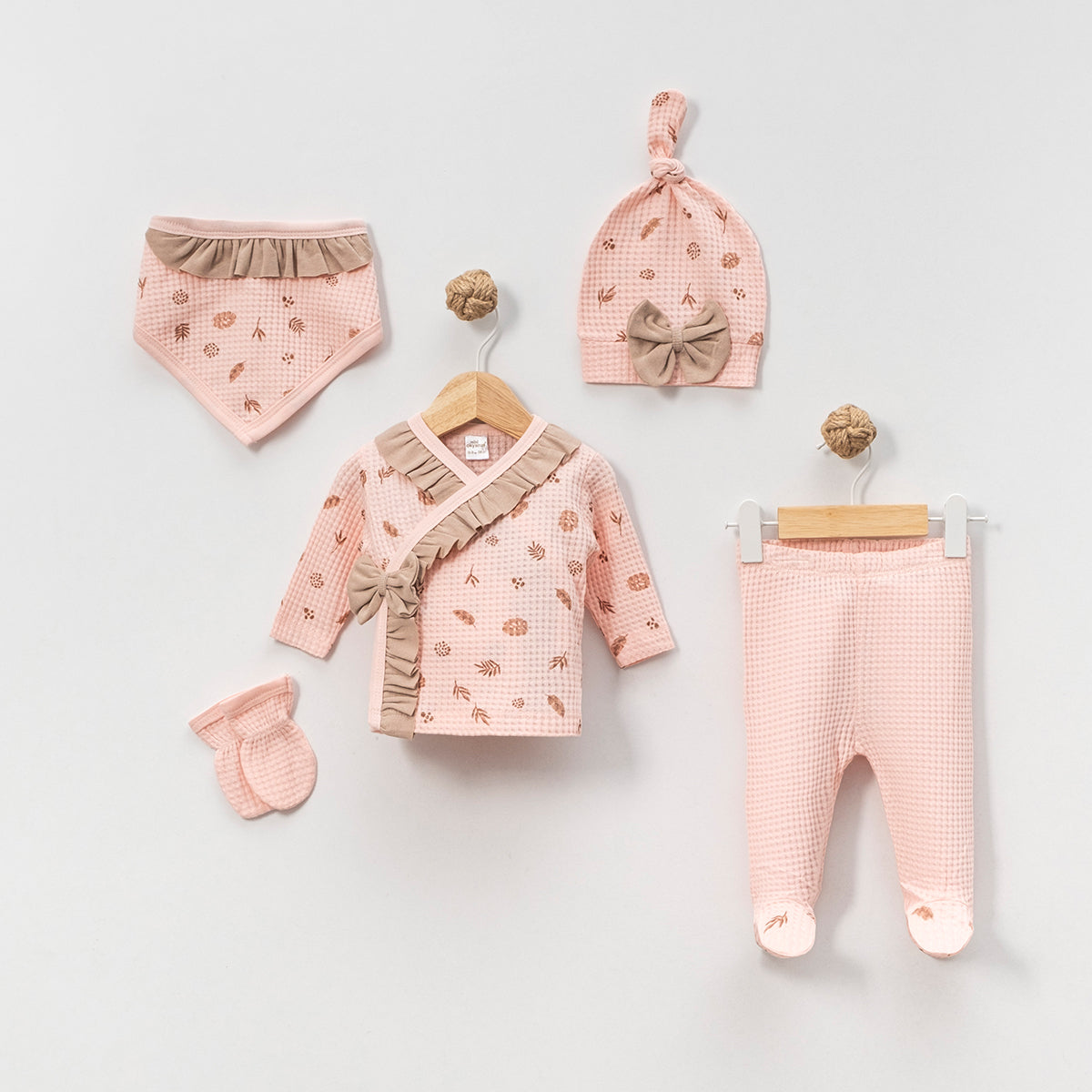 Set Neonata/ Bimba 5 Pezzi in Cotone Salmone
