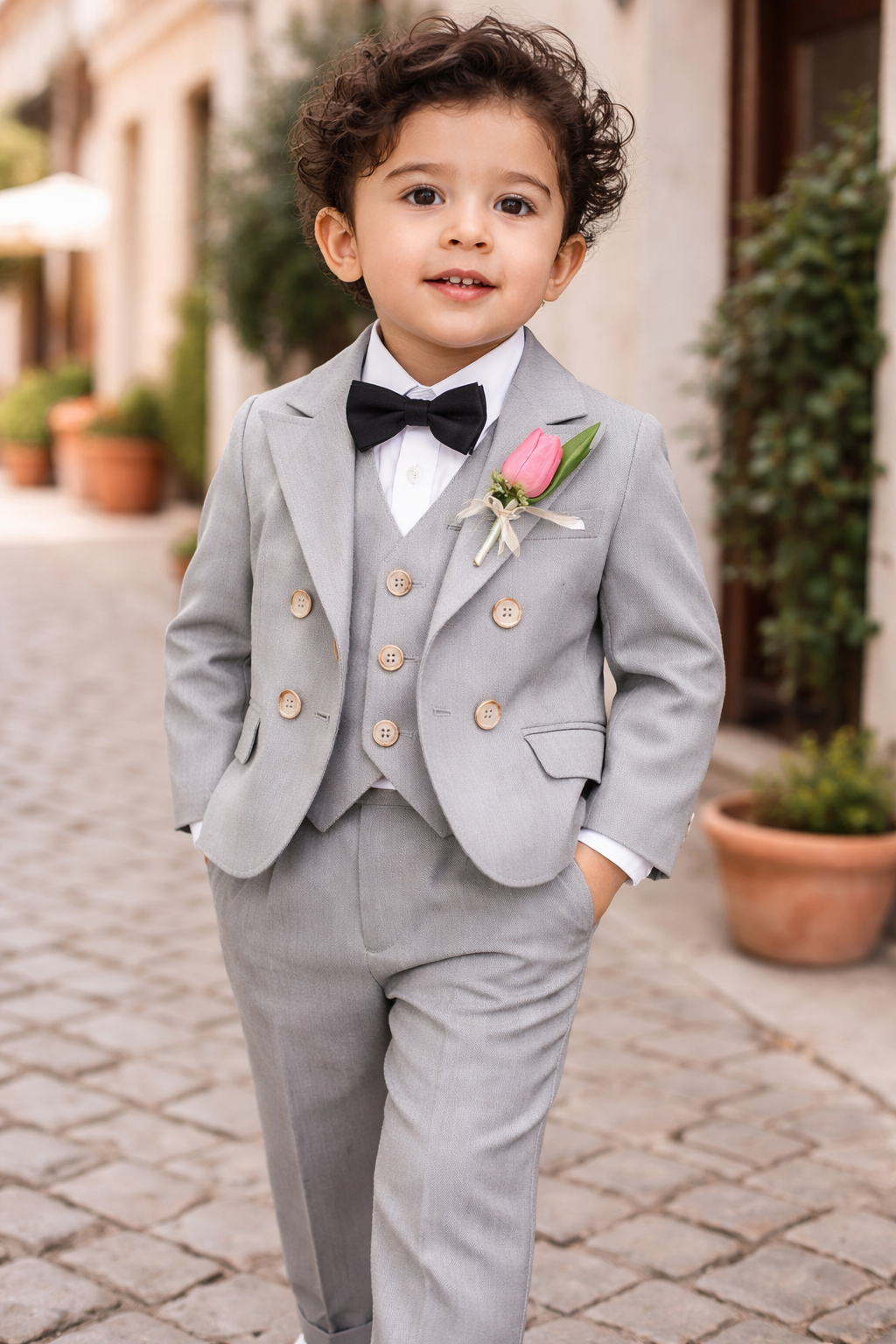 Completo Elegante da Cerimonia per Bambini - 5 Pezzi grigio