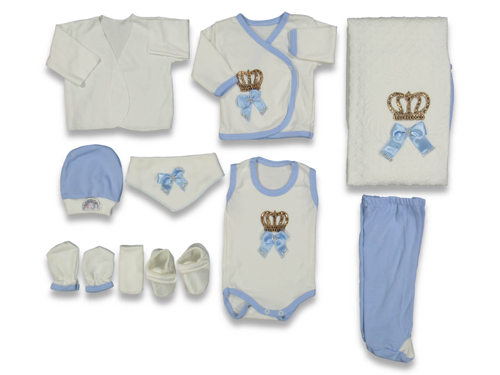 Set corredino  10 Pezzi in Cotone – con Ricamo Reale Corona