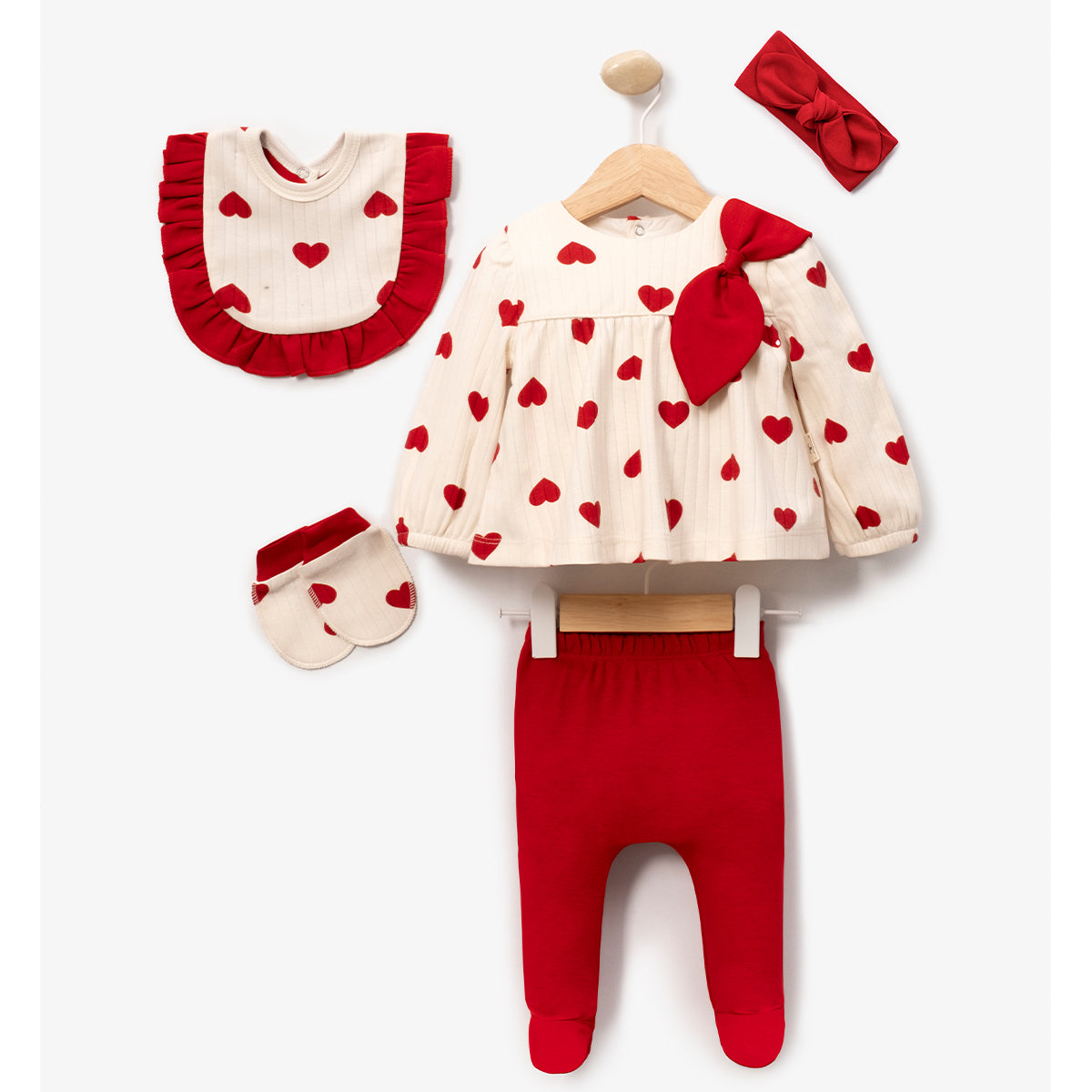 Set Neonata/ bimba  5 Pezzi Cuori & Fiocco 🎀❤️ Estivo