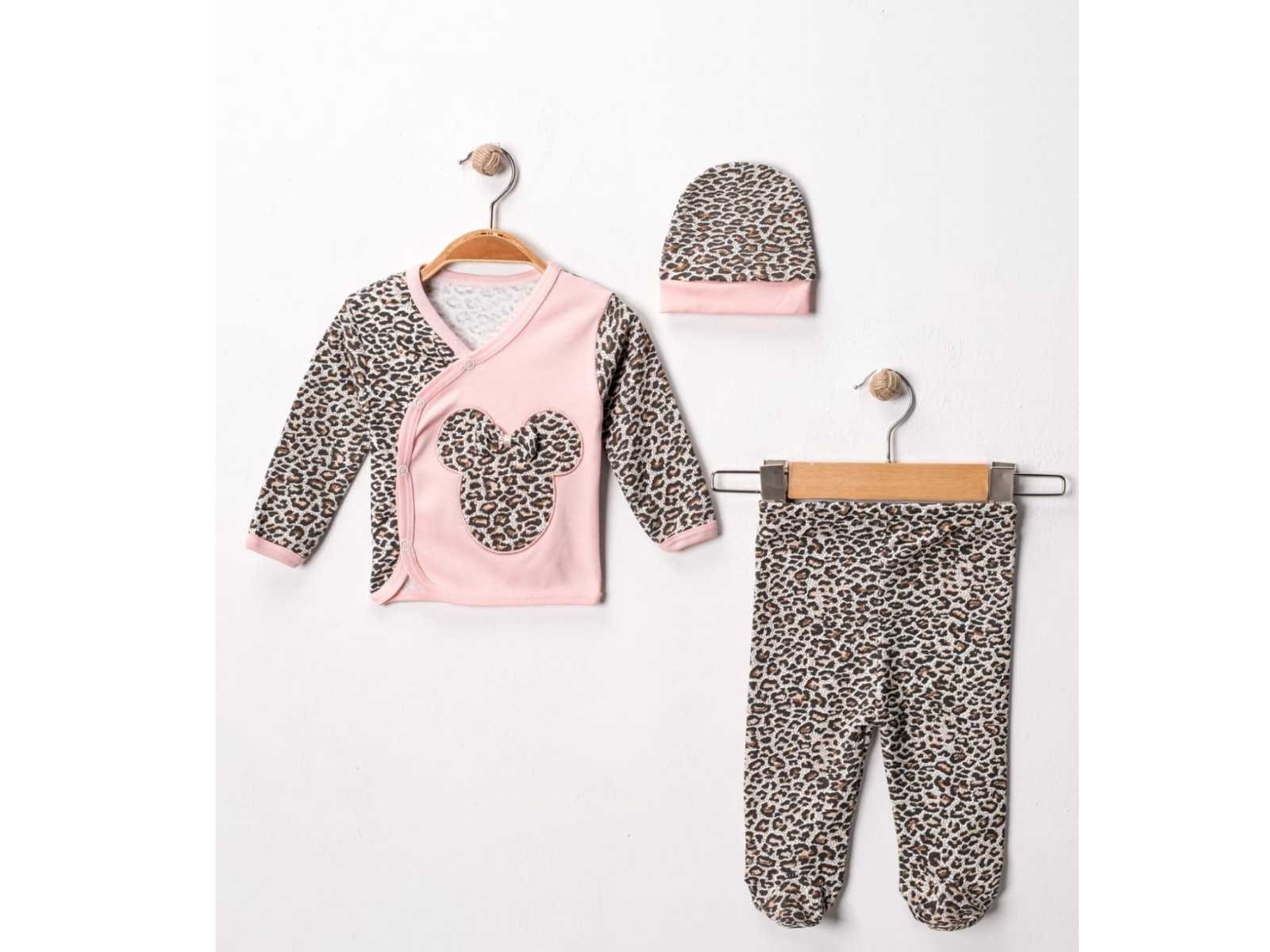 Set Neonata/ Bimba 3 Pezzi in Cotone Stampa Animalier e Minnie salmone