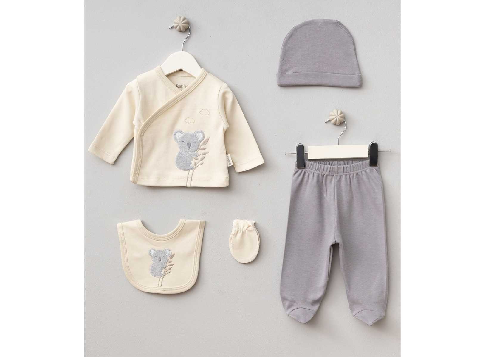 Set Nascita Neutro 5 Pezzi in Cotone Koala grigio Bimbo/Bimba
