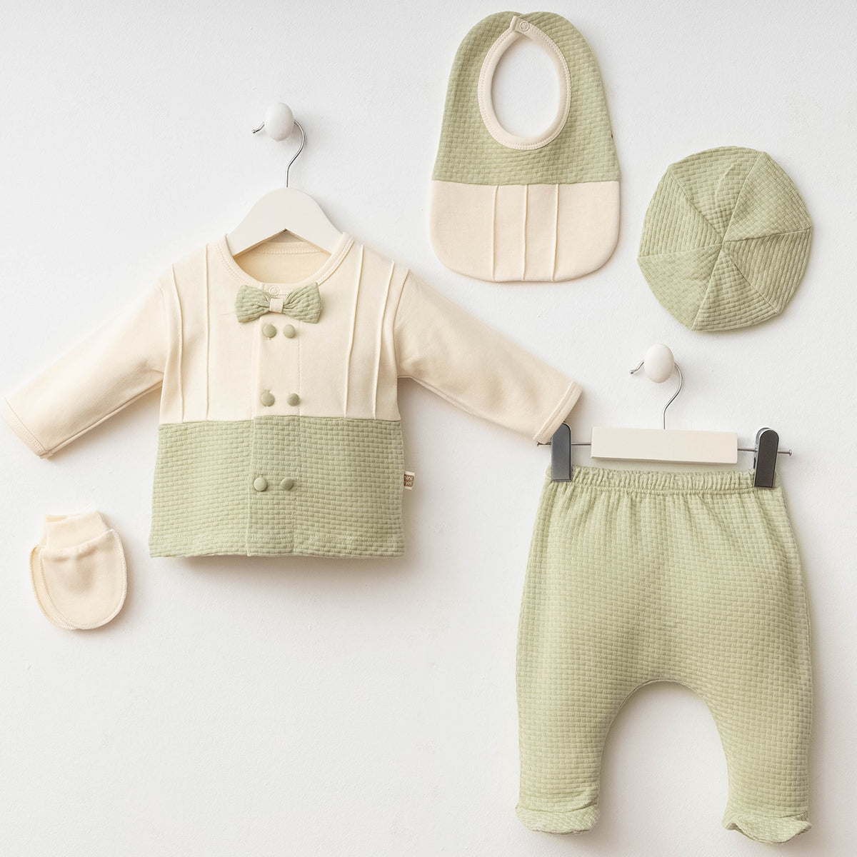 Set Neonato/ Bimbo 5 pezzi bimbo Caldo Cotone Verde Salvia