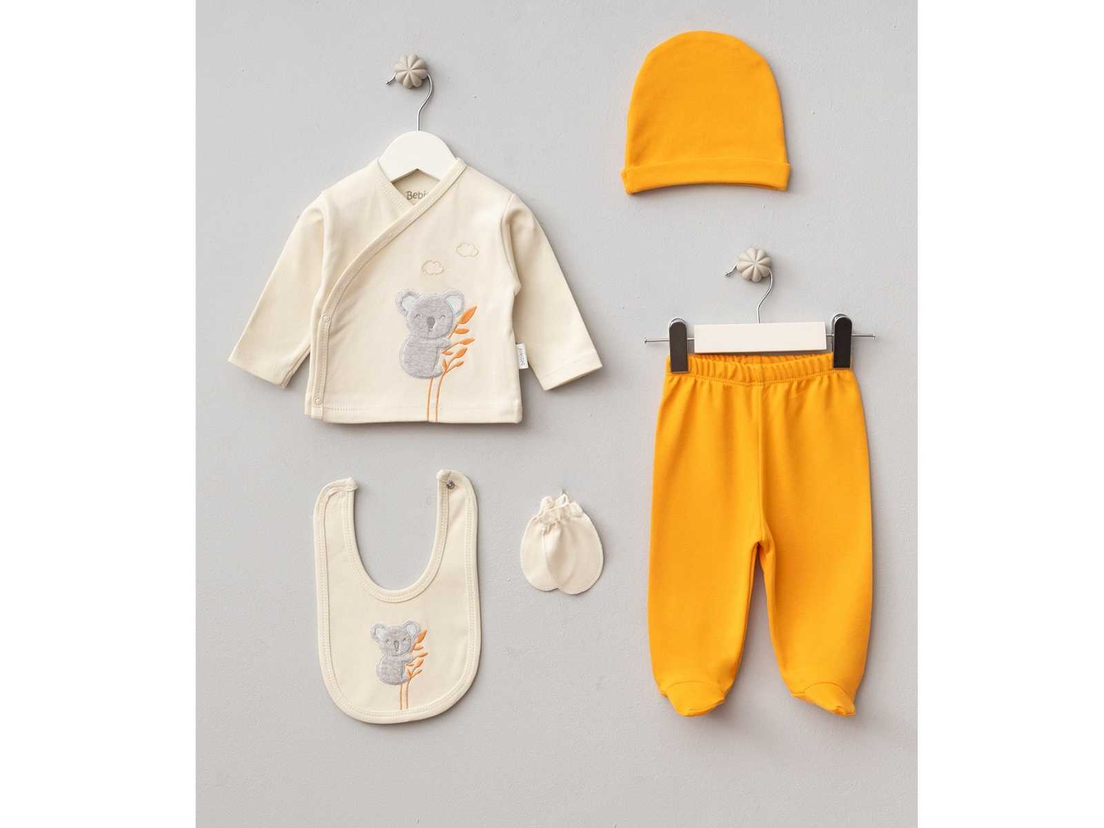Set Nascita Neutro 5 Pezzi in Cotone Koala giallo Bimbo/Bimba