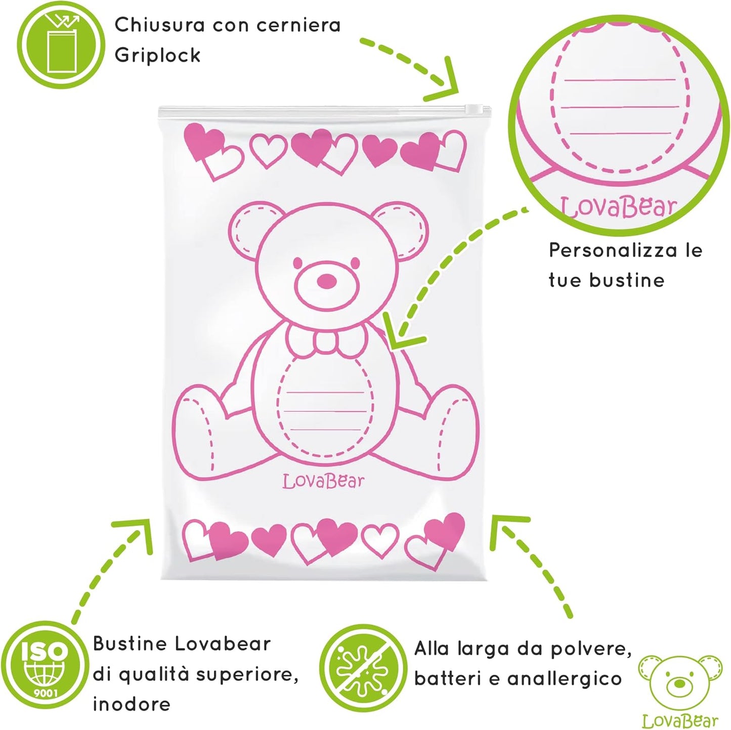 LOVABEAR BUSTINE CORREDINO ORSO ROSA 6PZ