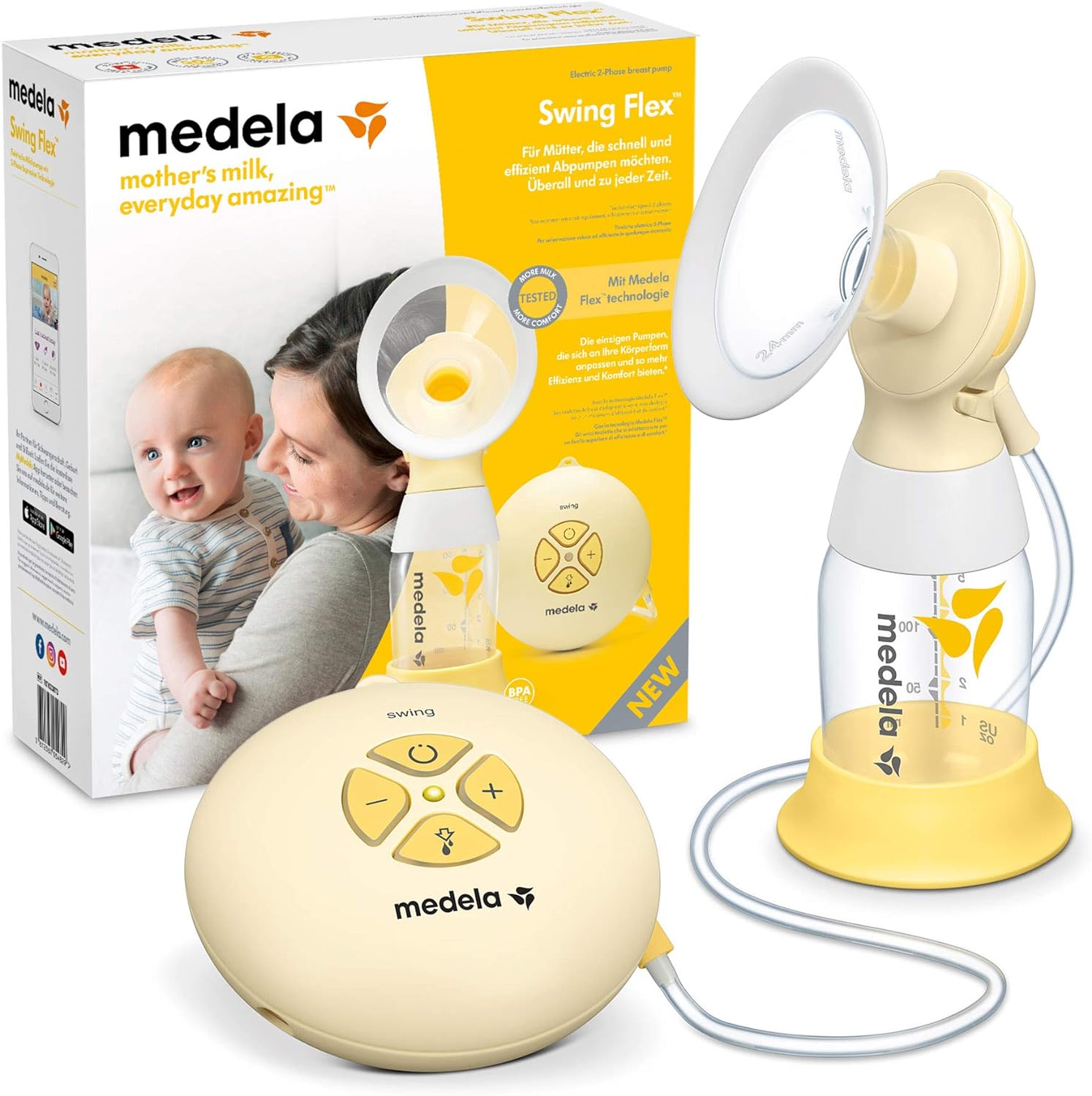 Medela Swing Flex Tiralatte Elettrico Singolo, Design Compatto e Portatile, con Coppe PersonalFit Flex e Tecnologia Medela 2-Phase Expression