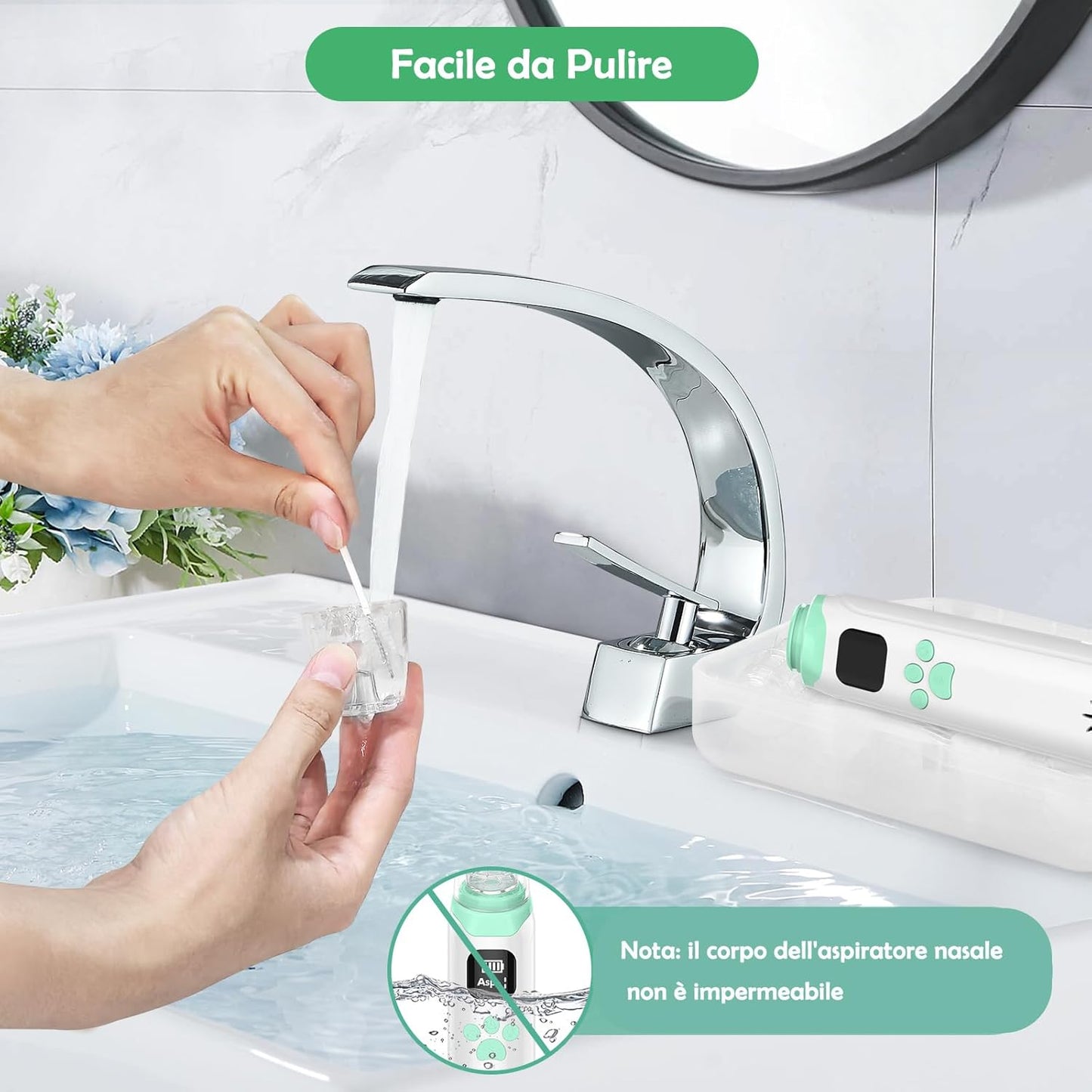 Baby Aspiratore nasale elettrico per neonati con 3 livelli di aspirazione & musica e luce, anti-riflusso per muco/moccio/popel, aspiratore nasale