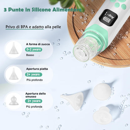 Baby Aspiratore nasale elettrico per neonati con 3 livelli di aspirazione & musica e luce, anti-riflusso per muco/moccio/popel, aspiratore nasale