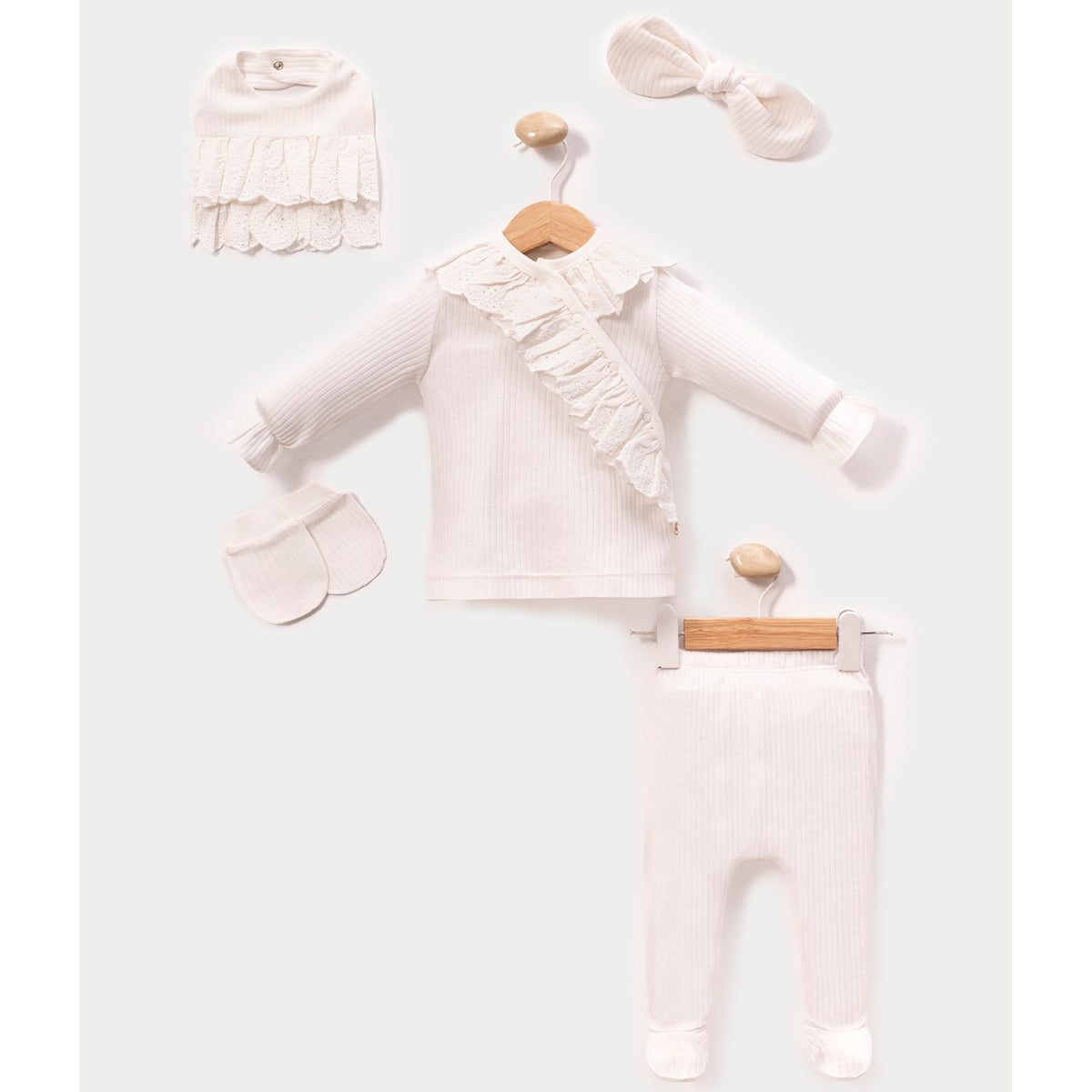 Set Neonata/ Bimba 5pz Neonata con Dettagli in Pizzo