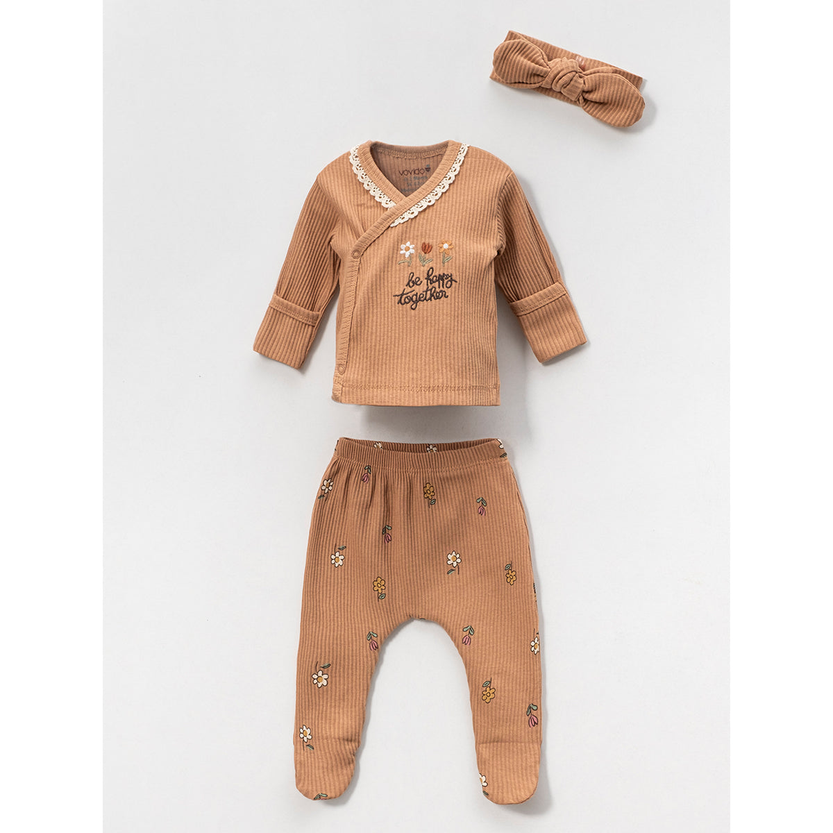 Set Neonata/ Bimba 3 Pezzi "Be Happy Together" Marrone