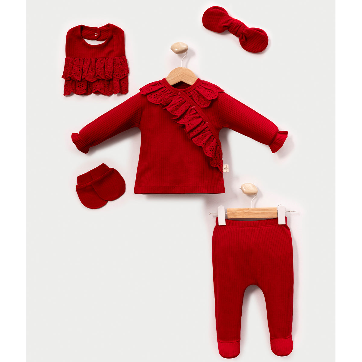 Set Neonata/ Bimba 5pz Neonata con Dettagli in Pizzo