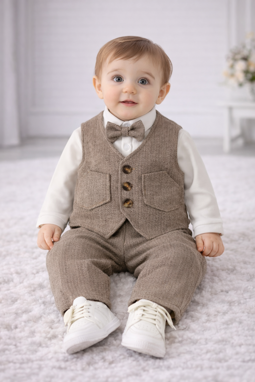 Completo Invernale Elegante Bimbo 3 Pezzi – Camicia + Gilet + Pantaloni con Bretelle