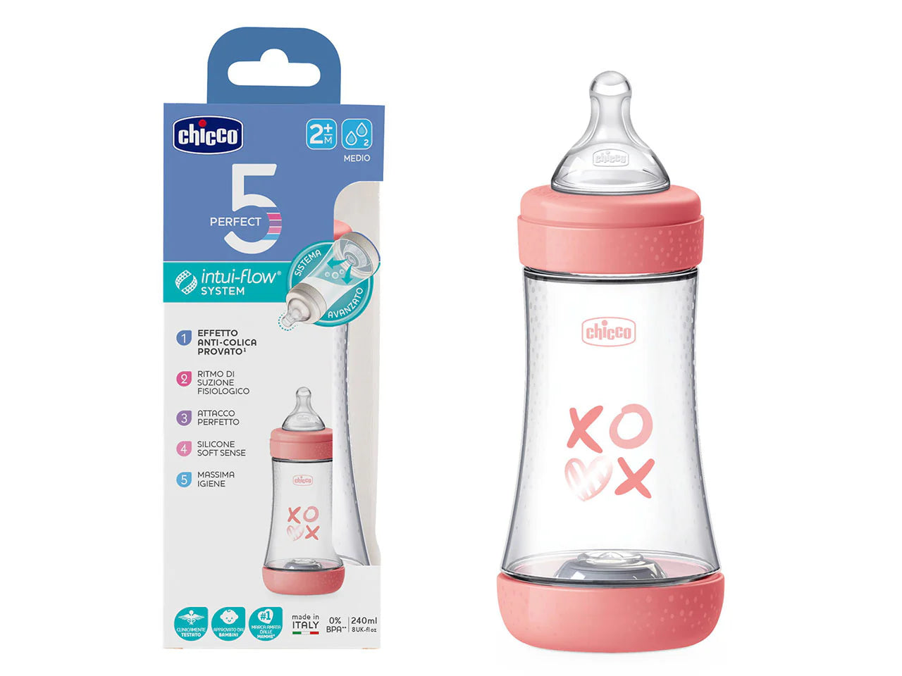 Biberon perfect5 rosa 240ml in silicone 2 fori