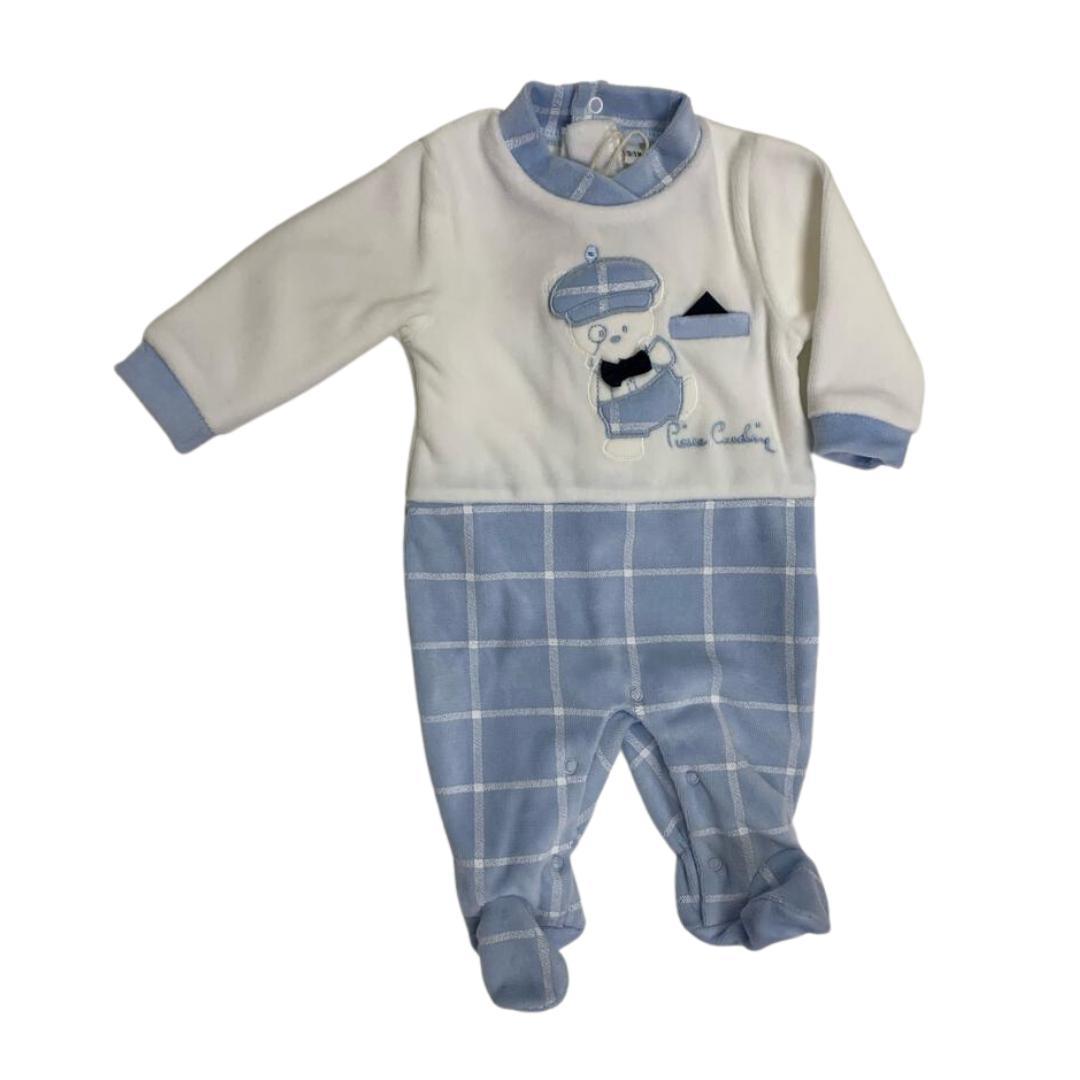 Tutina Pierre Cardin in ciniglia bianca e azzurra - Baby Shop Store