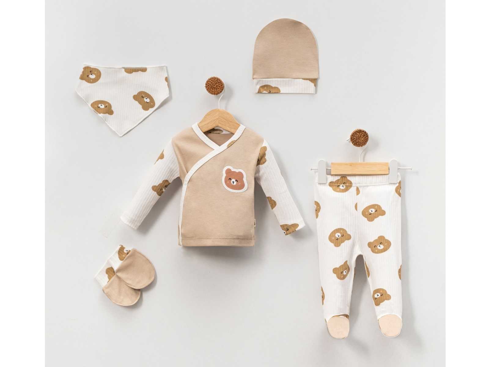 Set Neonato/ Bimbo "Teddy Bear" - 5 Pezzi in Cotone