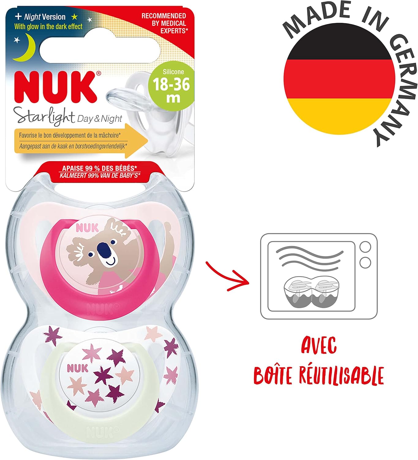 Ciucci Nuk star day & night silicone  18-36m 2Pz bianco-fucsia