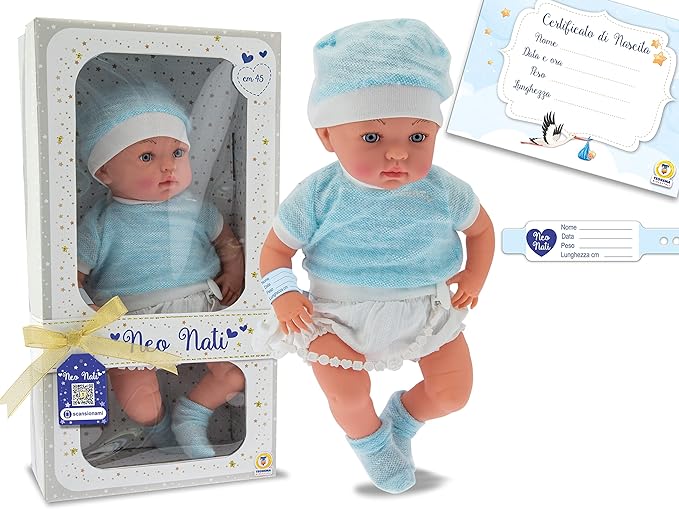 Bambolotto neo-nati azzurro con cappellino