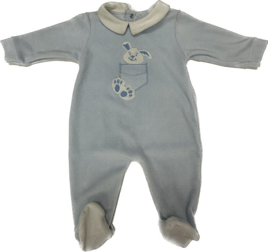 tutina in ciniglia maschietto azzurra con coniglie - Baby Shop Store