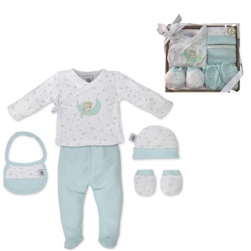 set regalo 5 pezzi maglietta , pantalone, mussolin - Baby Shop Store