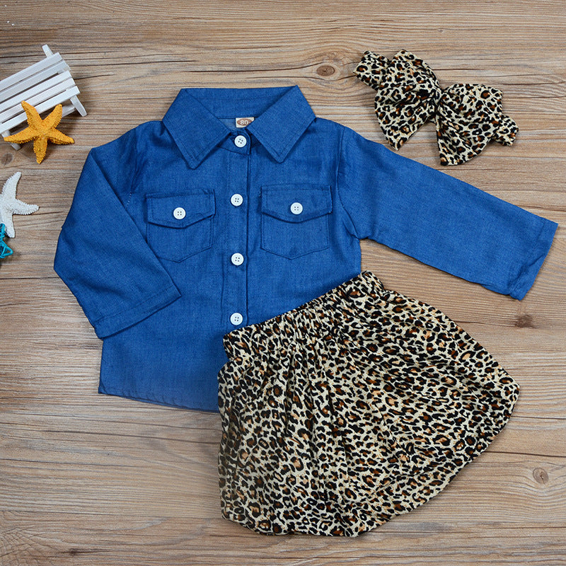 Completo 2pz bimba Denim & Leopardato