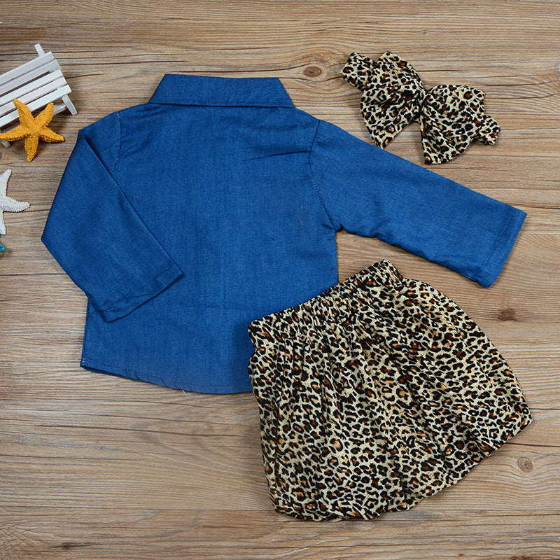 Completo 2pz bimba Denim & Leopardato