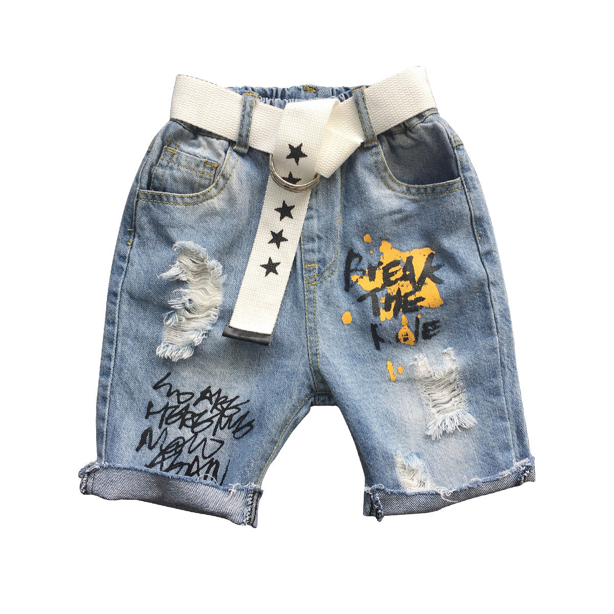 Shorts in Jeans per Bambini - Design Urban con Dettagli Graffiti