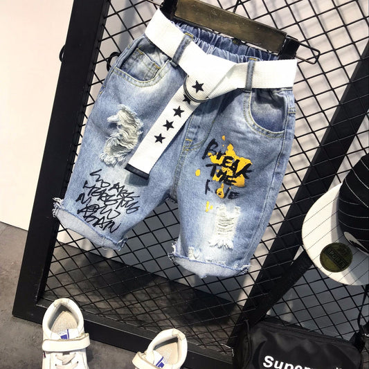 Shorts in Jeans per Bambini - Design Urban con Dettagli Graffiti