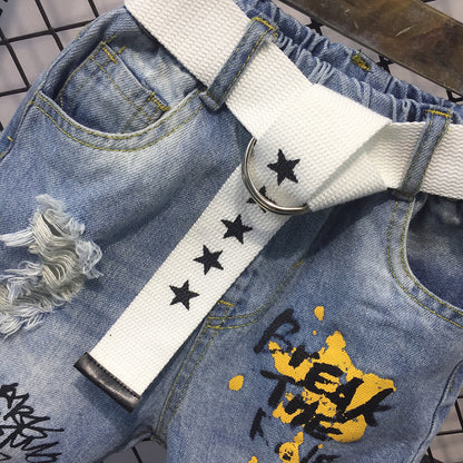 Shorts in Jeans per Bambini - Design Urban con Dettagli Graffiti