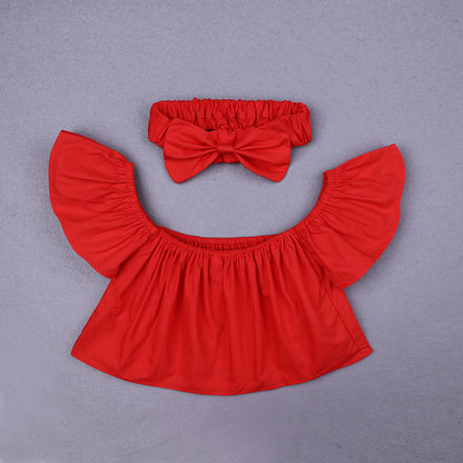 Set Estivo Bambina - Top con Volant e Fascia con Fiocco